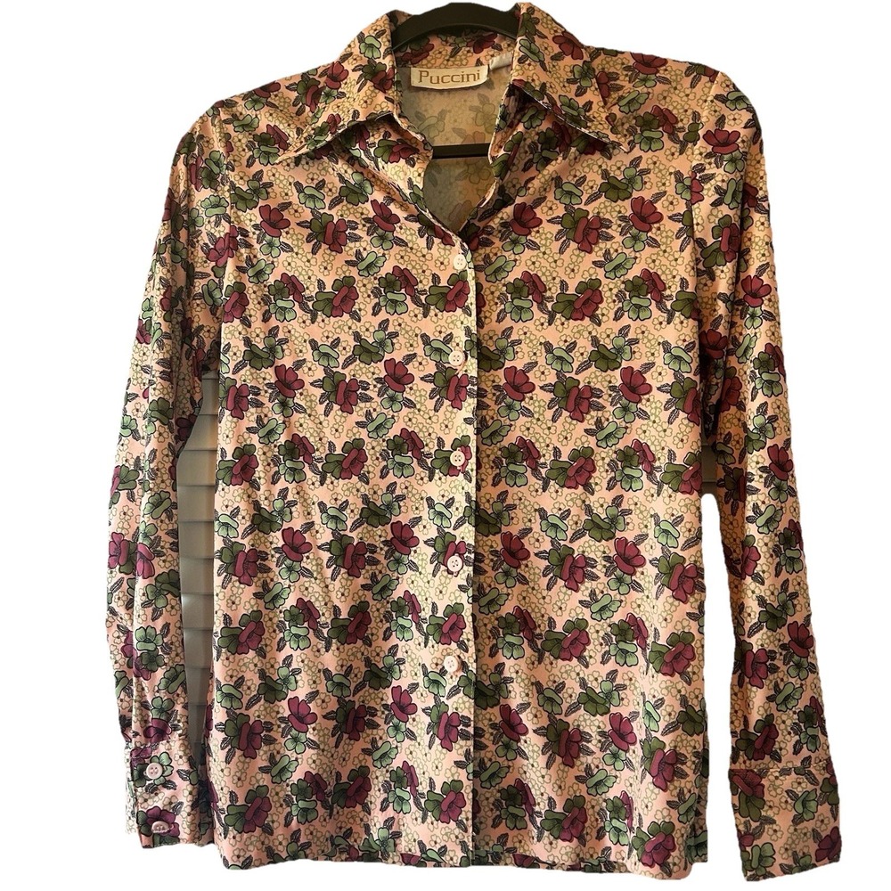 Woman's beautiful vintage Floral top‎ by Puccini Polyester EST Size Small/medium